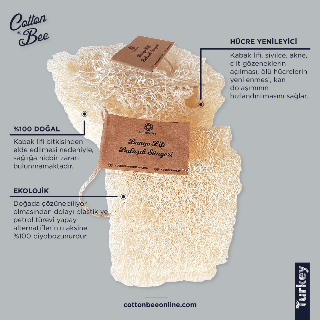 Doğal kabak lifi mucizesi;
%100 doğal, %100 biobozunurdur, ölü deri, batık, akne oluşumunu engeller, kan dolaşımını hızlandırır, sentetik banyo lifi ve bulaşık süngeri yerine kullanılır, Hatay ilinde üretilir  yerlidir, doğaldır, sağlıklıdır.

#sıfıratık #ekolojik #yerliüretim