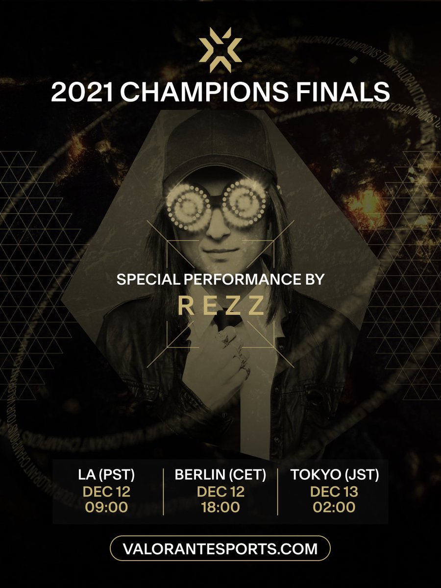 ValorantEsports's tweet photo. Don't miss an epic Finals Ceremony with a special performance by @OfficialRezz starting at 9 AM PT. https://t.co/MzWg0fe6yr
