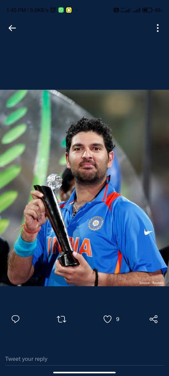 imrohitpatil3's tweet photo. 402 international matches 👍
11,778 international runs &amp; 148 wickets 👌
2007 World T20 &amp; 2011 World Cup-winner 🏆 🏆

Here's wishing @YUVSTRONG12 a very happy birthday. 🎂 👏 #TeamIndia 

#YuvrajSingh https://t.co/3aAJ24fO0W