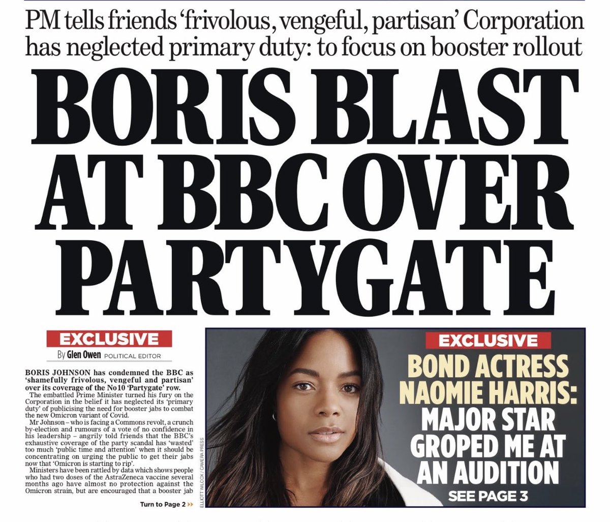 Got up at 0430 in the morning on Wednesday to go to interview the vaccines minister about the boosters and the interview was cancelled. Thought I’d point that out in case you believe this crap in the Mail on Sunday.  And the damning video was an ITV exclusive.