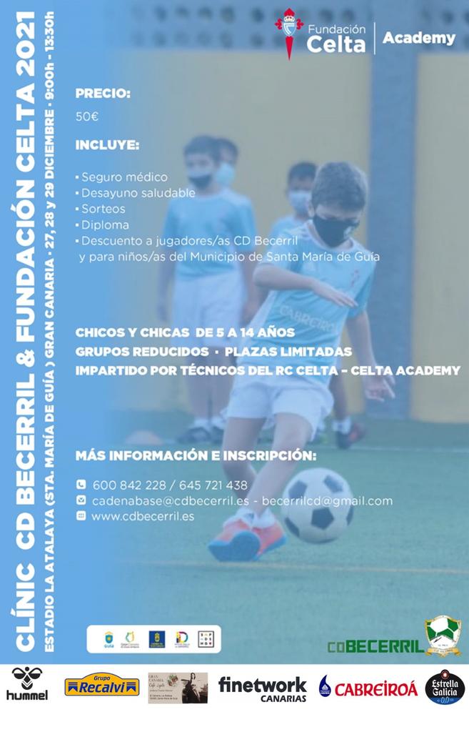 CD BECERRIL (@becerrilcd) on Twitter photo Estas Navidades disfruta de un Clinic con los profesionales de la Fundación Celta. <a href="/RCCelta/">RC Celta</a> <a href="/cabreiroa/">Cabreiroá</a> <a href="/CanteiraCeleste/">Canteira Celeste</a> <a href="/fundacioncelta/">Fundación CELTA</a> <a href="/FFLasPalmas/">Federación de Fútbol de Las Palmas</a> Estas Navidades disfruta de un Clinic con los profesionales de la Fundación Celta. <a href="/RCCelta/">RC Celta</a> <a href="/cabreiroa/">Cabreiroá</a> <a href="/CanteiraCeleste/">Canteira Celeste</a> <a href="/fundacioncelta/">Fundación CELTA</a> <a href="/FFLasPalmas/">Federación de Fútbol de Las Palmas</a>