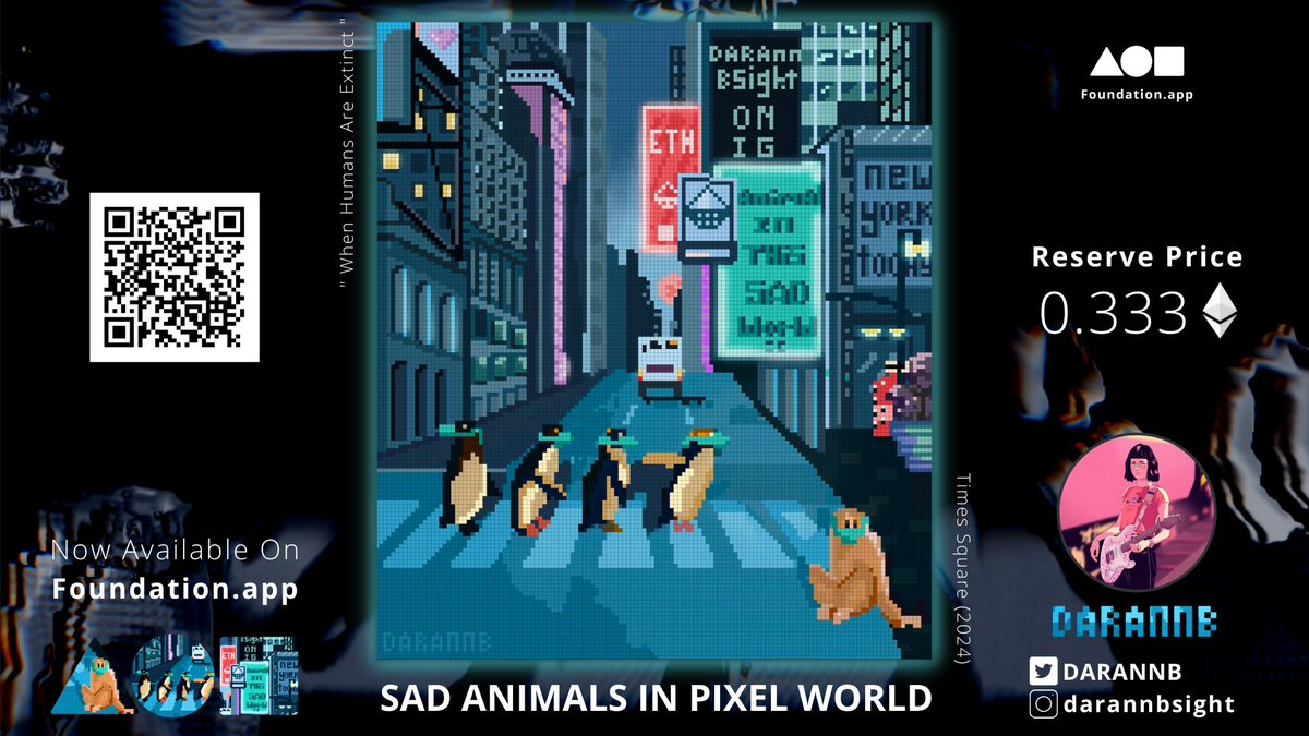 HERE COMES MY FIRST PIXEL ART ON 
@withFND
 
😷"SAD ANIMALS IN PIXEL WORLD"🌎
😻YOU CAN FEEL FREE TO PLACE A BID🙏
🔥GO GO GO 🔥
foundation.app/@DARANNB/sad-a…
.
#nftcollectors #NFTartist #NFTCommunity #nftcollector #NFTs #nftart #NFTTHAILAND #NFTdrop #FoundationNFT  #pixelart
