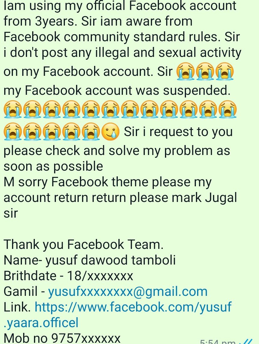 Yusufyaara's tweet photo. @RahulGandhi @CEOemail @AjitMohan1 @finkd @Meta Hello Facebook Review Team,

Sir my Account Will Be Permanent Disabled. Sir Please I Request To Please Solve My Problem As Soon As Possible.

Thanks Facebook Official Team
Name/ YusuF DawooD Tamboli
Gmail/ yusufdtamboli@gmail.com https://t.co/WBg9UnCLwW