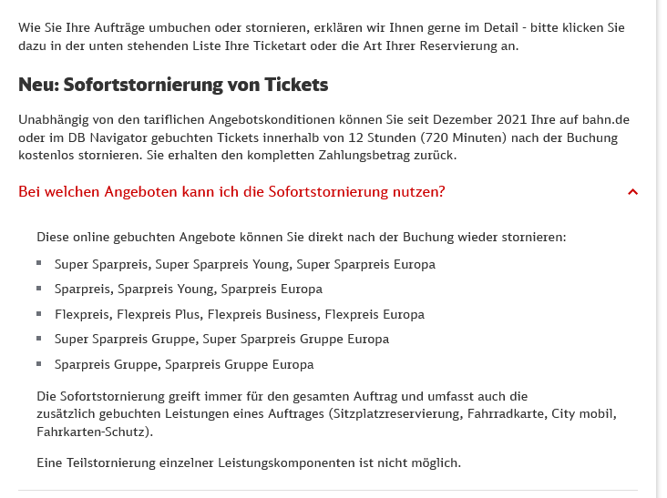 Es gibt jetzt bei der Bahn die Möglichkeit der Sofortstornierung von Online gekauften Tickets (einschl. Supersparpreis) innerhalb von 12h 🙌🙌🙌