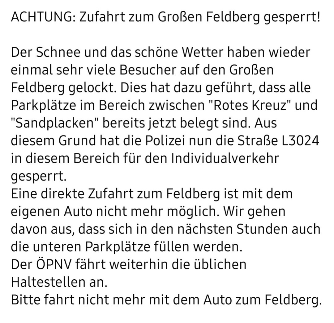 oberursel's tweet photo. Zufahrt zum Feldberg gesperrt
#Schnee
#Taunus 
#Ausflug https://t.co/ZxTUgA0MKW
