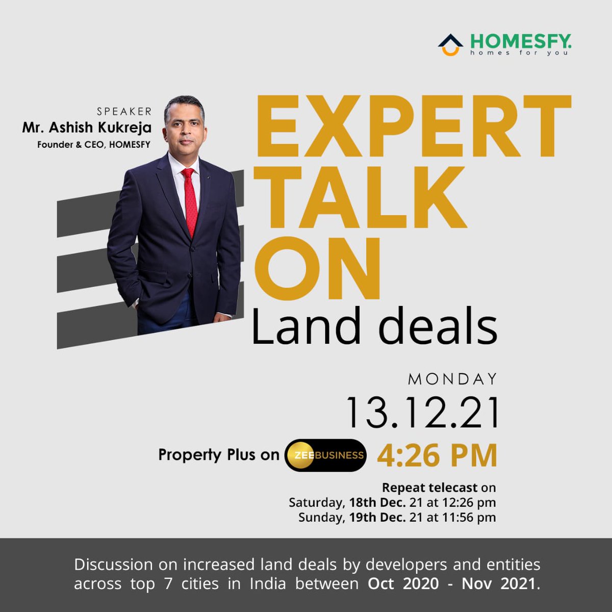 Homesfy1's tweet image. Watch the Expert Talk on Land Deals with our CEO Mr Ashish Kukreja on Zee Business at 4:26 PM on Monday 13th Nov.

Watch it live on: zeebiz.com/hindi/live-tv

#expertalks #zeebusinessnews #ʀᴇᴀʟᴇsᴛᴀᴛᴇɴᴇᴡs #realestatenewsindia