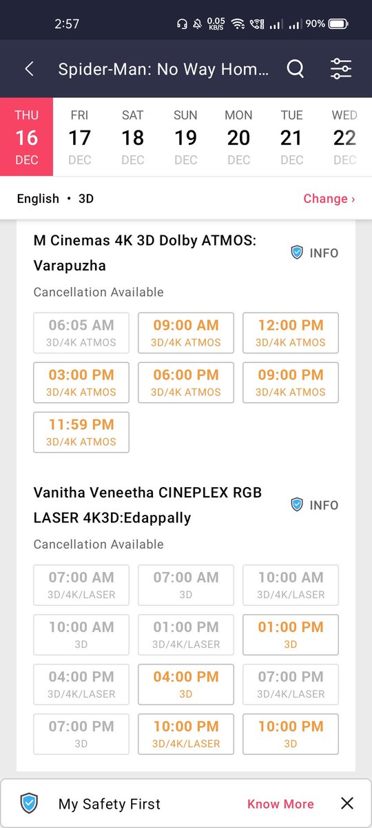 KeralaTrends2's tweet photo. Excellent Pre-bookings for Spider Man No Way Home at the #Kerala Boxoffice 

Almost Shows getting sold out and Fast filling in Kerala.

Also India's First Show at Kerala (TVM)

#SpiderManNoWayHome https://t.co/maraD5W8RA