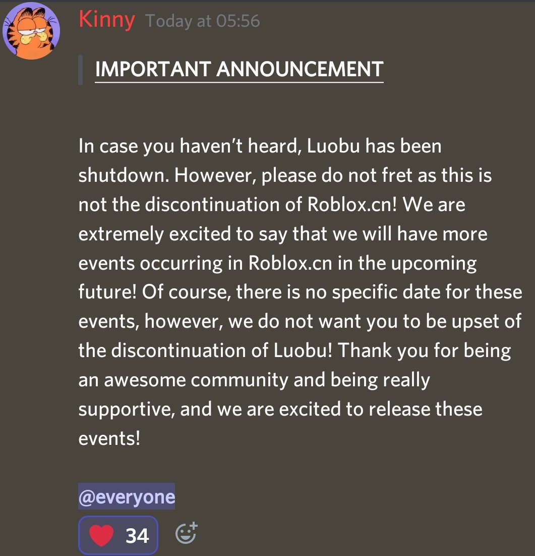 OTHER: Well yes, Luobu might got shutdown for some time, but it's not the end of roblox.cn, they are still working on events!