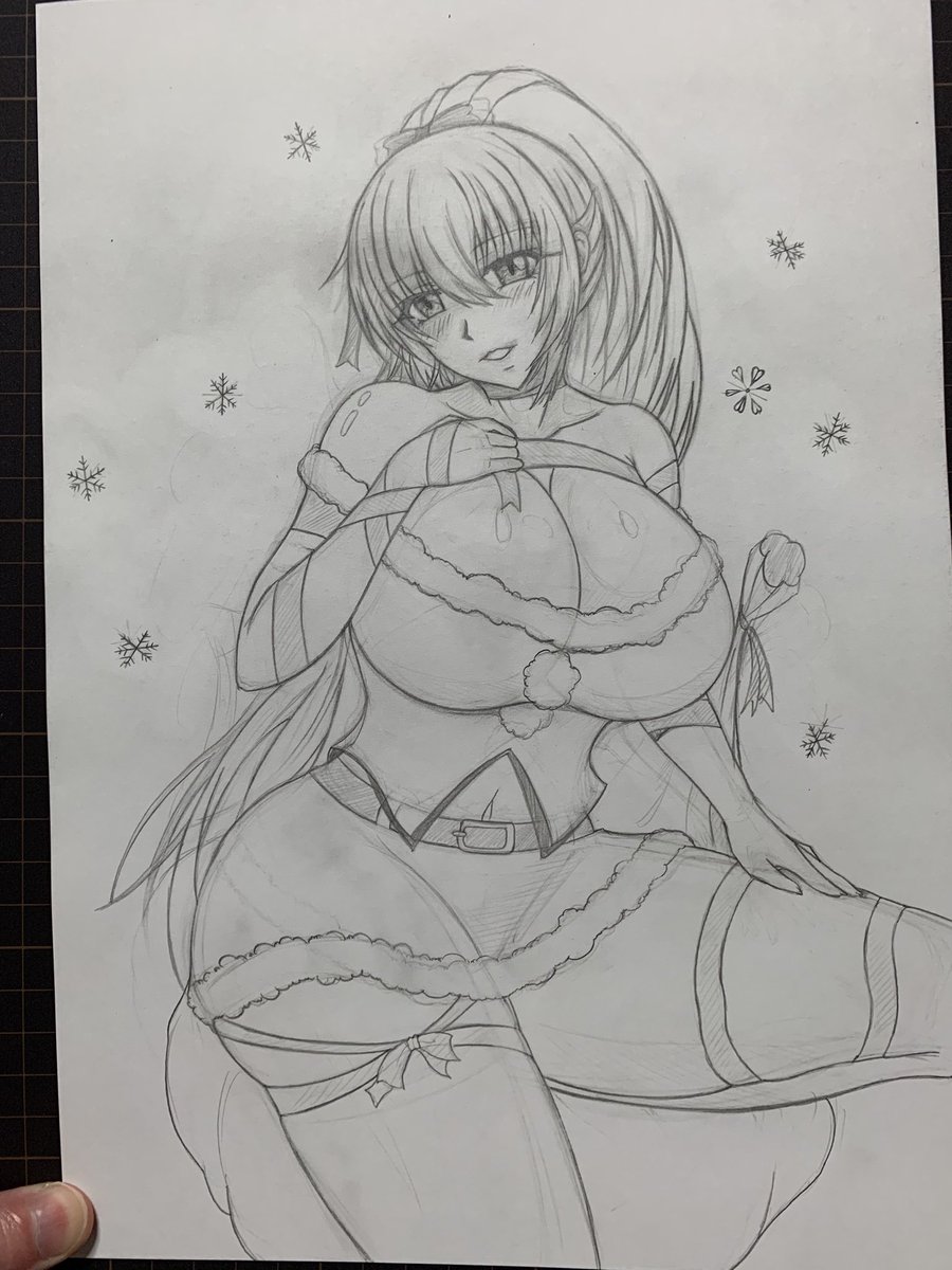2021年のサンタイラストの下書き完成なのです そして雰囲気で完成後を 