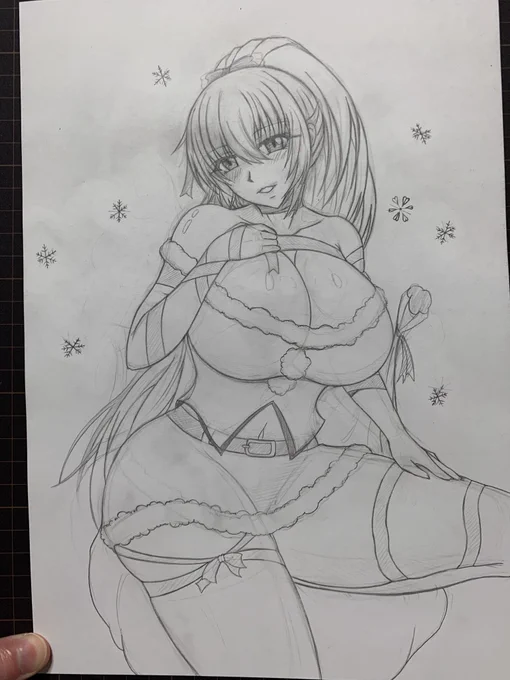 2021年のサンタイラストの下書き完成なのです そして雰囲気で完成後を 