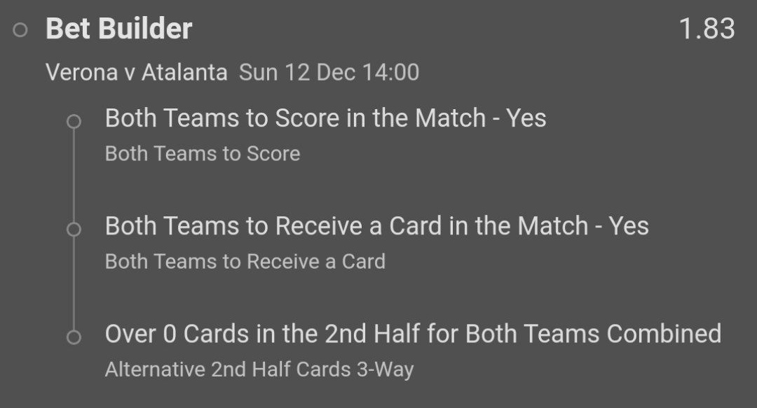 sbettsss's tweet photo. ✨ SERIE A ✨ 🇮🇹

#SerieA #PreMatchSingle

🏟️: Verona 🆚 Atalanta
💰: ⭐ ( 1 U )
📝: Bet Builder
⏰: 14:00 UK
🏦: 1.83
📚: Bet365

Good luck if you follow...!👍 https://t.co/cdFF022pAp