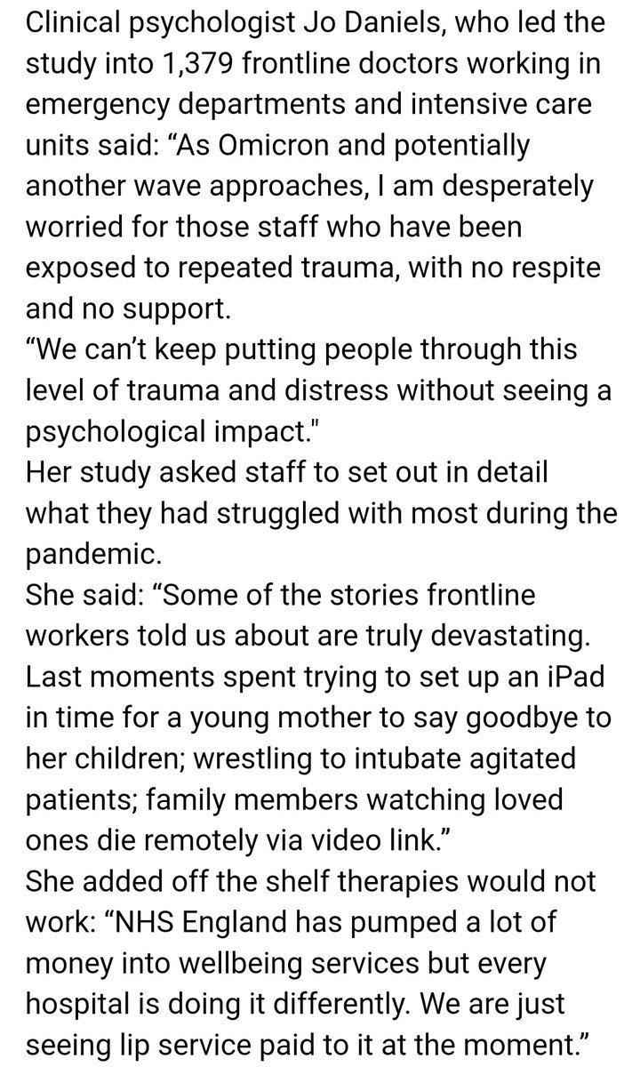 ShaunLintern's tweet image. I spoke to @DrJoDaniels for @thesundaytimes who has a new study looking at the trauma of frontline doctors during Covid. Her full comments below. Read more from her work here:  bath.ac.uk/announcements/…