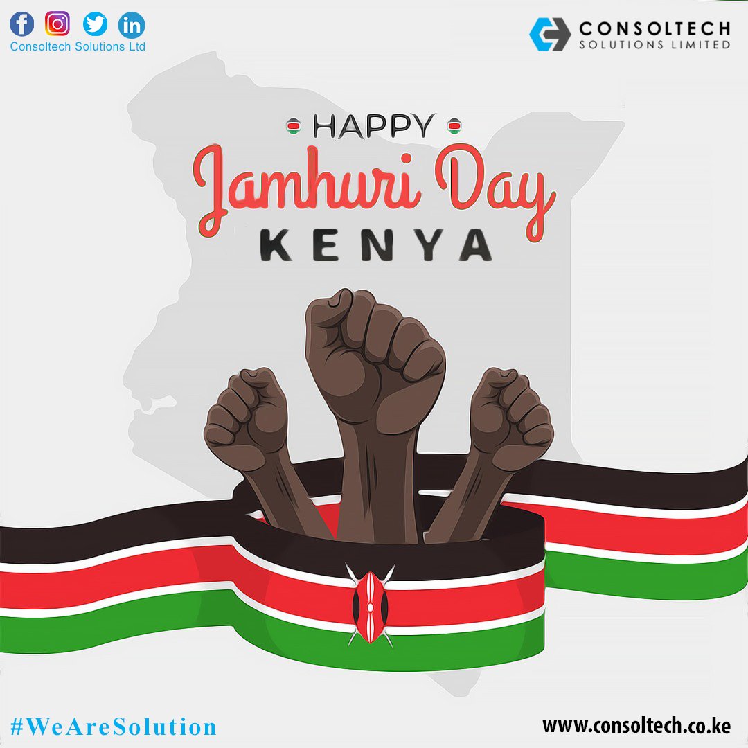 wearesolutions's tweet photo. Jamhuri Day reminds us of what our freedom fighters fought for. Consoltech Solutions Ltd is proud to be part of a country that has such a rich history and heritage. Let’s Build Kenya for a better tomorrow. Happy Jamhuri Day!
#JamhuriDay #JamhuriDay2021 #consoltech #Wearesolution https://t.co/sqMdqilOtk