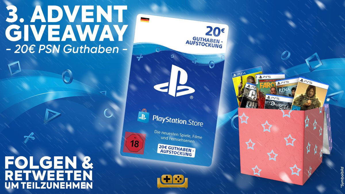 🎁🎁🎁 #GIVEAWAY 🎁🎁🎁

Zum 3. Advent geht es weiter mit einem Gewinnspiel! Ergattern könnt ihr euch 20€ PSN-Guthaben. Um teilzunehmen, einfach FOLGEN und bis 18.12.21 um 20 Uhr RETWEETEN. 🎅🏻🍀