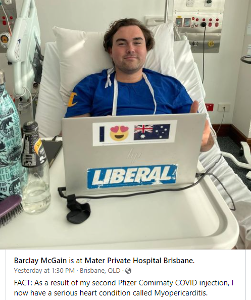FactsNOTfear_AU's tweet photo. Another one in Australia. This was on FB and not sure how to share so screenshotting

"FACT: As a result of my second Pfizer Comirnaty COVID injection, I now have a serious heart condition called Myopericarditis." https://t.co/G0EoeGT70W