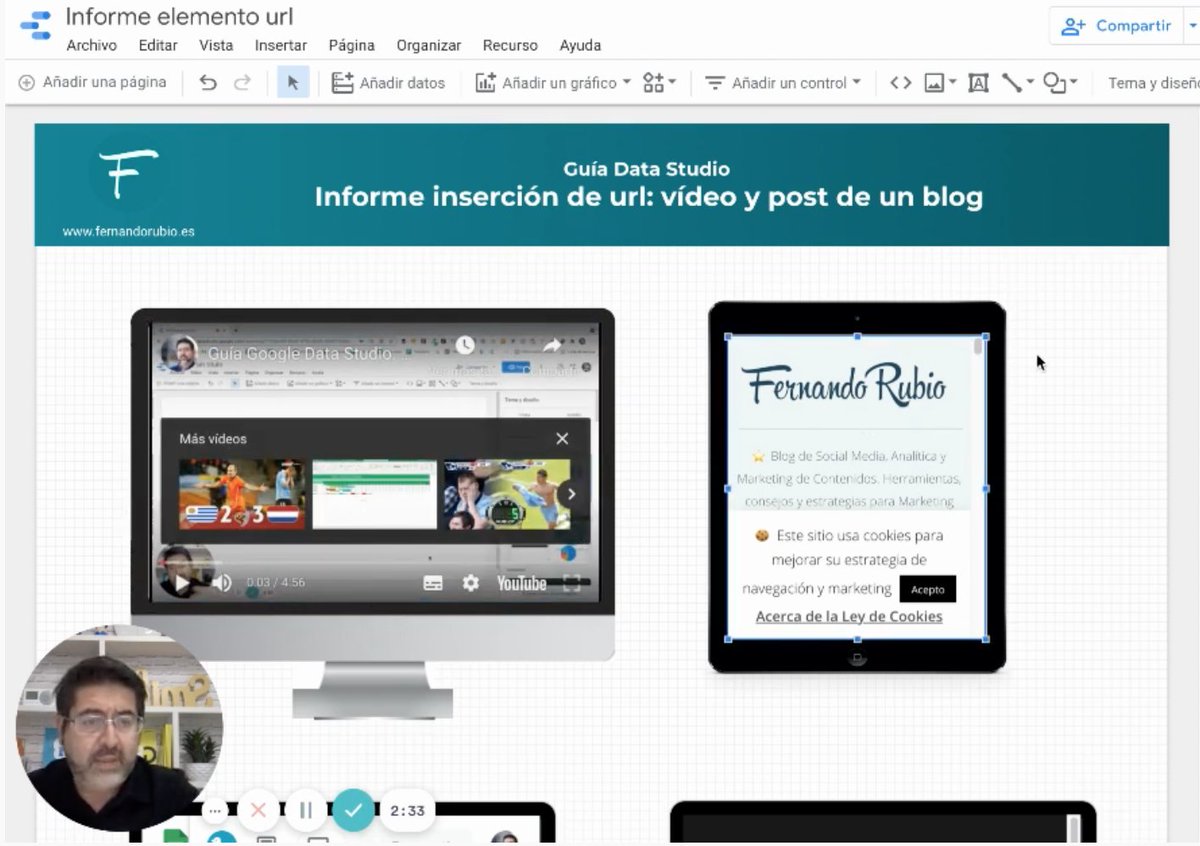 FerRubioA's tweet photo. 🚩 Guía Data Studio: 

📹Videotutorial: cómo insertar vídeos y URLs en un informe. 

https://t.co/NfgeazoqmE 

A través de @FerRubioA 

#DataStudio
#LibroDataStudio
#GoogleDataStudio https://t.co/kSxVhpPDUh