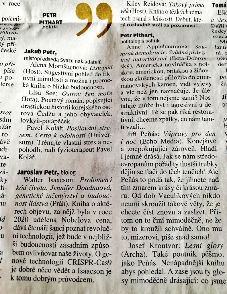martinrychlik's tweet photo. Vždy má smysl sledovat, co právě čte a promýšlí Tereza #Matějčková z @FF_CUNI. A jaké knihy doporučuje Jaroslav #Petr, Petr #Pithart anebo japanolog Jan #Sýkora? 📚 https://t.co/sMLz0xy7lx