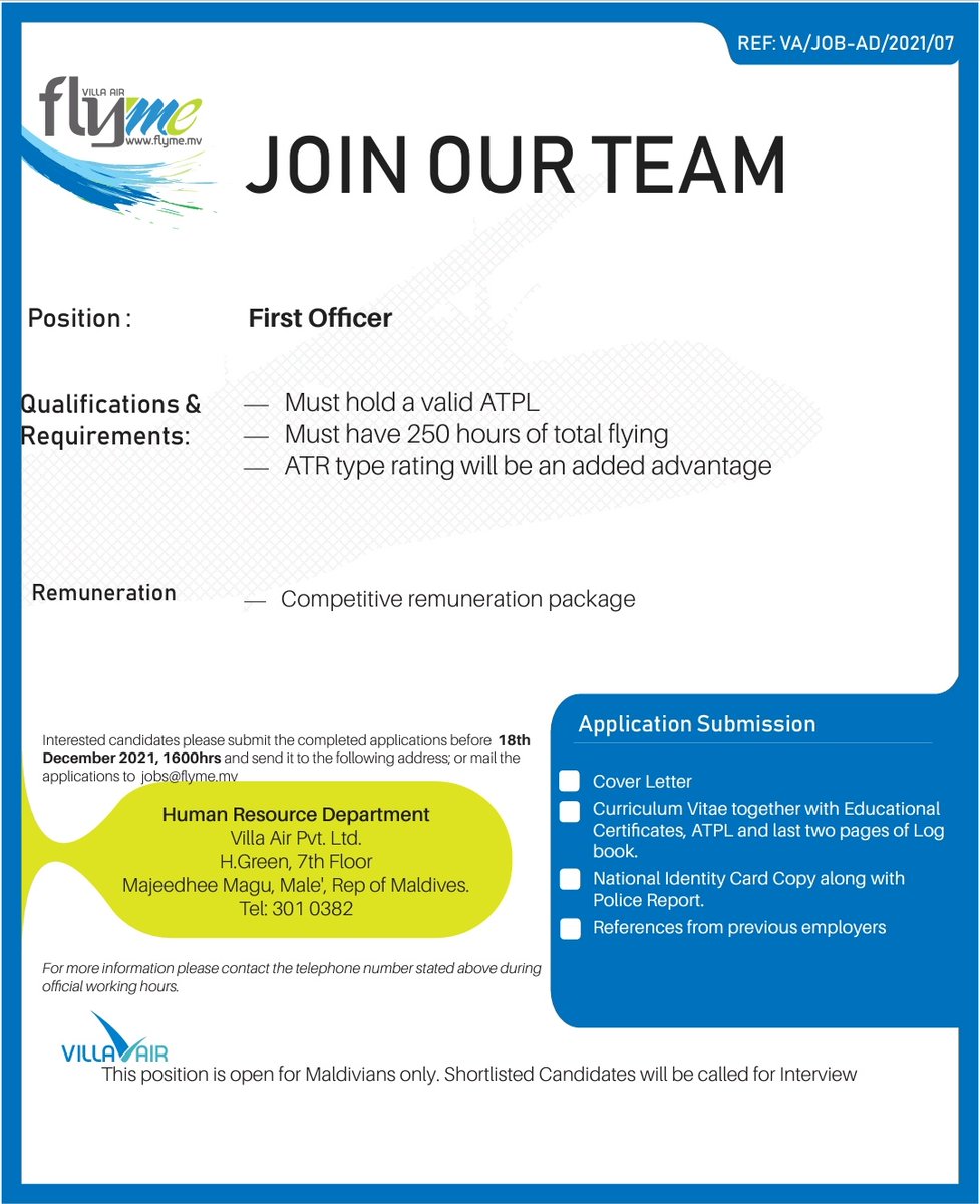 villaairmv's tweet photo. Join our team #Flymemv https://t.co/R4CxGXGV2F
