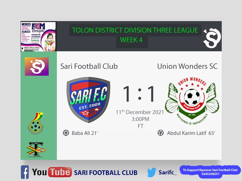 sarifc_'s tweet photo. Yesterday's result.
FT
@sarifc_ 1 - 1 @UnionWonders
#sarifc https://t.co/UtLCRNbYB6