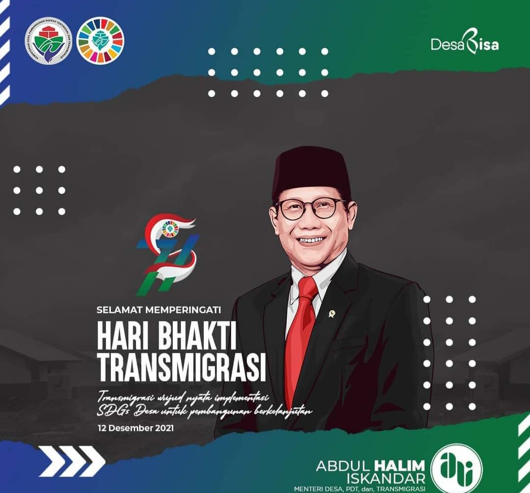Selamat memperingati Hari Bhakti Transmigrasi ke 71.
Transmigrasi wujud membangun Indonesia dari pinggiran, Transmigrasi mengokohkan budaya, membangkitkan ekonomi warga.

<a href="/halimiskandarnu/">ABDUL HALIM ISKANDAR</a>
@kemendespdtt
#HariBhaktiTransmigrasi
#MulaiDariDesa
#tppkemendesa
