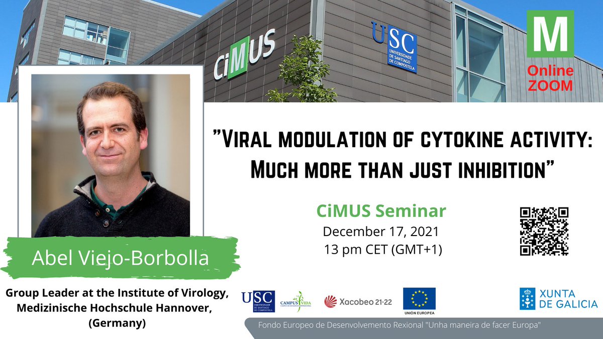 CiMUS (@cimususc) on Twitter photo 📌Next Friday: #CiMUSseminar with Prof. <a href="/AViejoBorbolla/">Abel Viejo Borbolla</a> from Medizinische Hochschule Hannover as our guest speaker:
🗣 "Viral modulation of cytokine activity: Much more than just inhibition".
🗓️ Dec 17 🕐 13:00 h
Host PI: <a href="/Mela_virus/">Mela Rivas</a>
➡️ Further info: bit.ly/3rXY7Zb 📌Next Friday: #CiMUSseminar with Prof. <a href="/AViejoBorbolla/">Abel Viejo Borbolla</a> from Medizinische Hochschule Hannover as our guest speaker:
🗣 "Viral modulation of cytokine activity: Much more than just inhibition".
🗓️ Dec 17 🕐 13:00 h
Host PI: <a href="/Mela_virus/">Mela Rivas</a>
➡️ Further info: bit.ly/3rXY7Zb