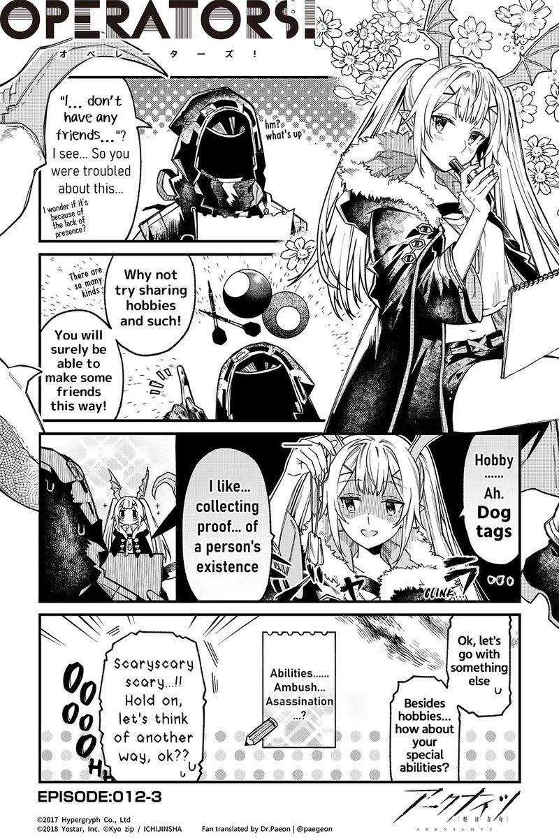 English Fan translation of [Arknights OPERATORS!] Episode 012-3
(Official Arknights JP Twitter comic) 

Consultation for Manticore's troubles!

#Arknights #OPERATORS_EN 