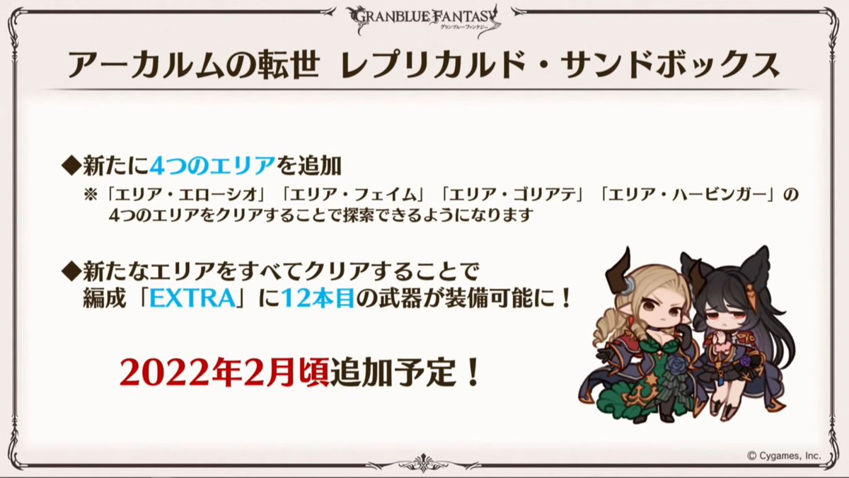 granblue_en's tweet image. The 4 new areas of Replicard Sandbox are coming in February 2022. Clearing the 4 new areas will unlock the 2nd Extra slot (12 grid slots total)