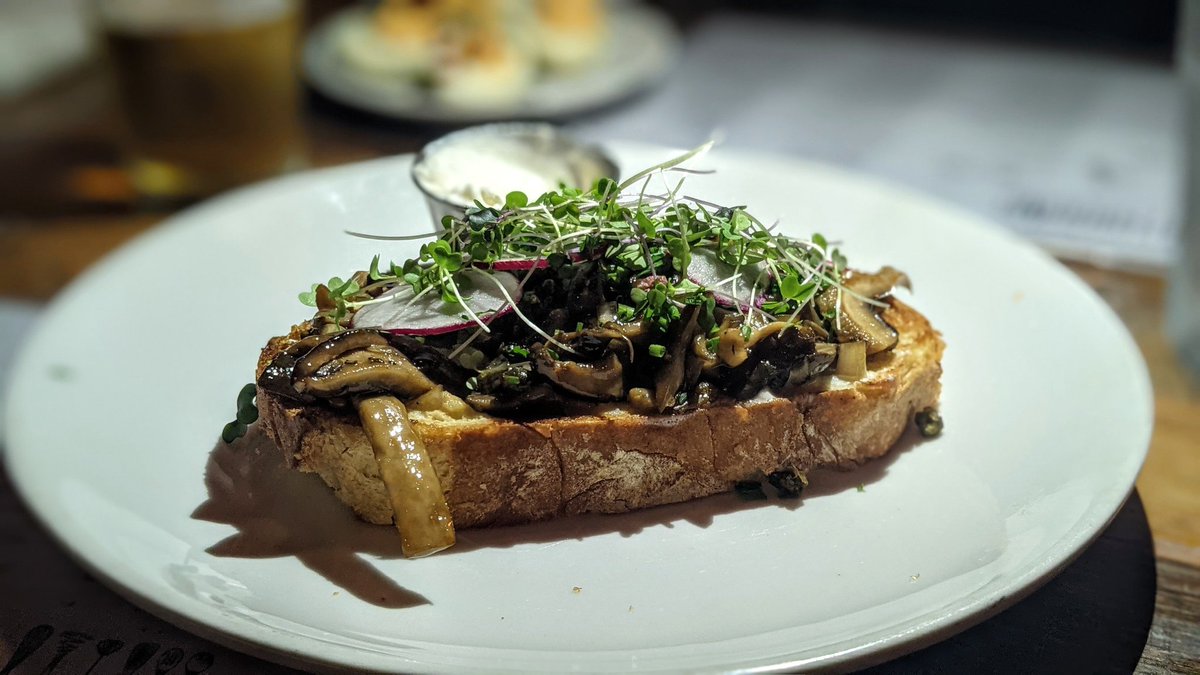 Last night I ate at an amazing restaurant in Atlanta called Southbound and this is the wild mushroom toast with goat cheese. #Unbelievable