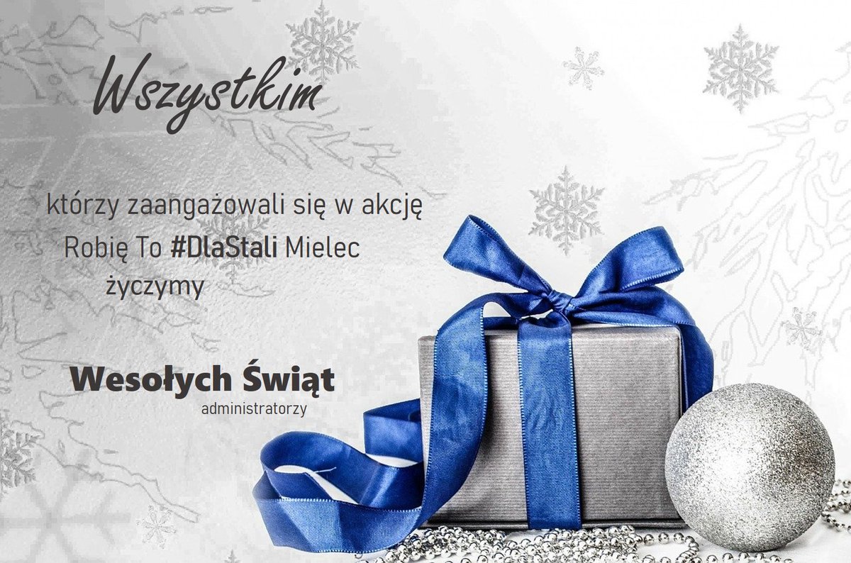 AlanRosenbeiger's tweet photo. Przed nami ostatnie dni zrzutki Robię To #DlaStali Mielec🥳🥳 Wszystkim, którzy się zaangażowali w naszą akcję życzymy WESOŁYCH ŚWIĄT🎄🎄🎁🎁🙂🙂 Pozdrawiamy Administratorzy😉😉 https://t.co/2l8Z2mVZDL