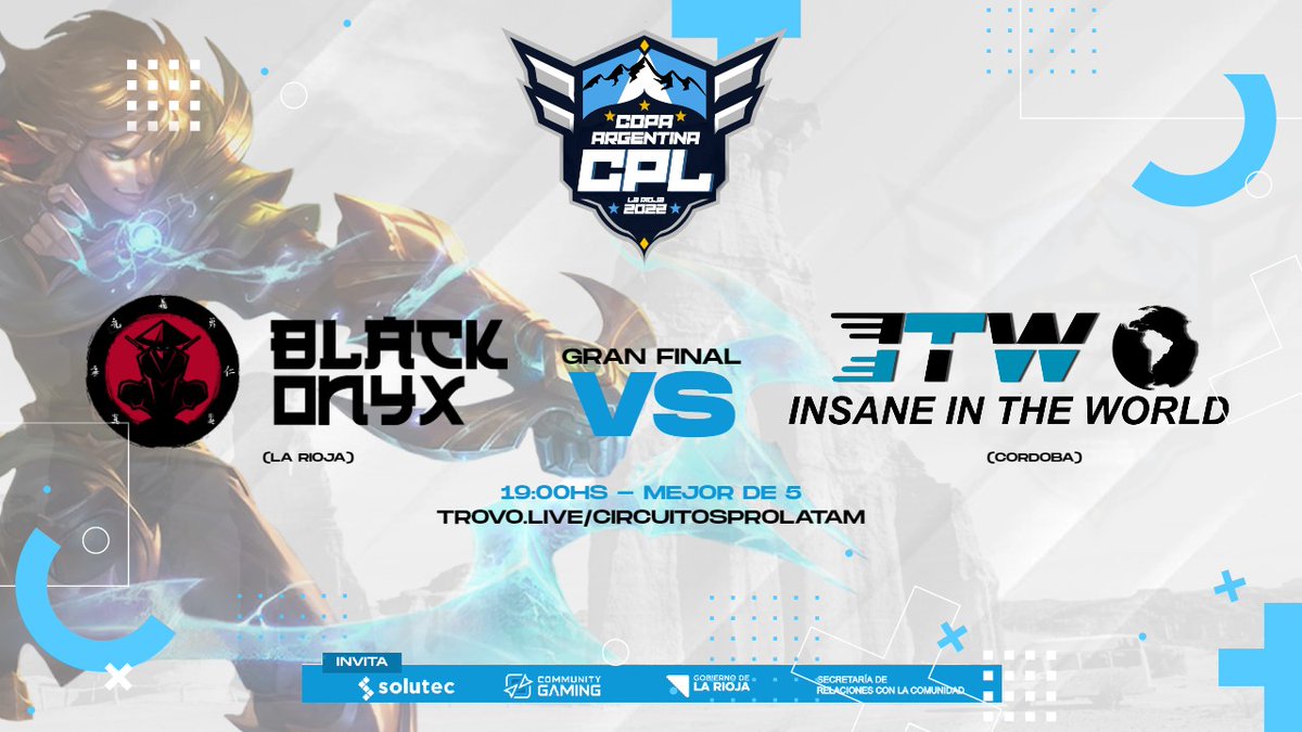 CircuitosLatam's tweet photo. No te pierdas la gran final de la Copa Ciudad de La Rioja donde @blackonyxgg y @OfficialItw se estarán enfrentando en un mejor de, 5 por un lugar en el super 8 final de Enero.

19hs🇦🇷 https://t.co/VQfqdEPFXy

🎙️En las voces de @LatinLoler 🇧🇴y @Arrow_Box 🇦🇷

#LeagueOfLegends https://t.co/FSrmf52DHk