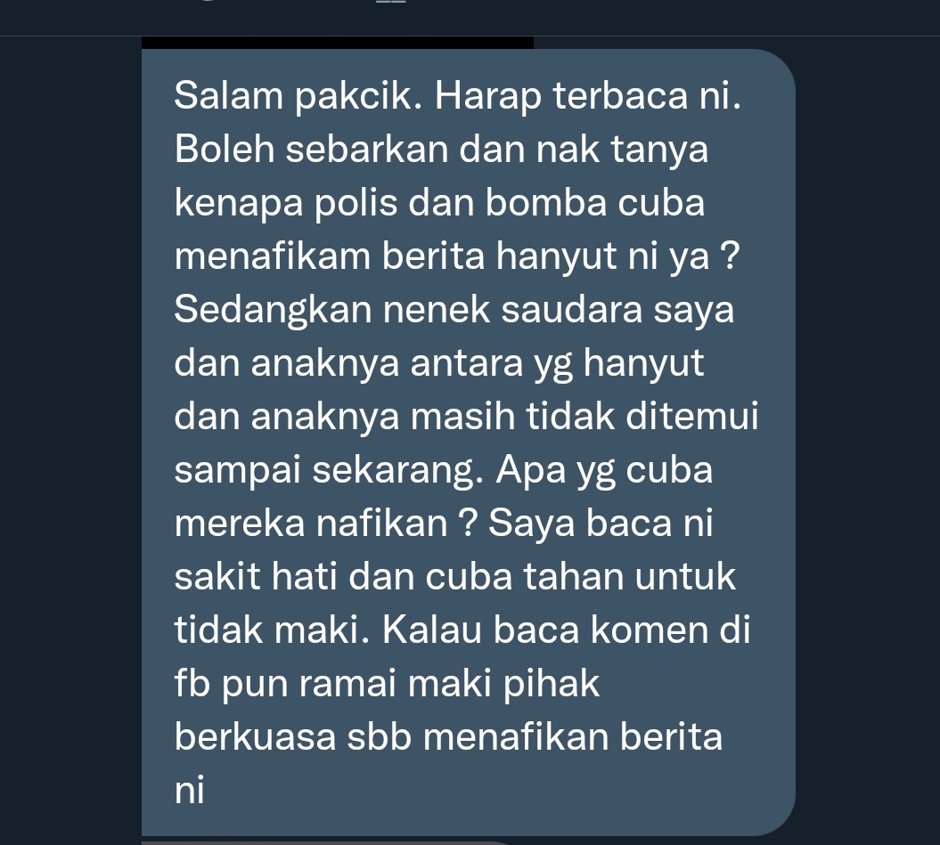 jllmisai's tweet photo. Kebejatan apalah yang sedang berlaku di negara kita ni.. Sedihnya baca. 

#DaruratBanjir https://t.co/RrmTbl9SLL