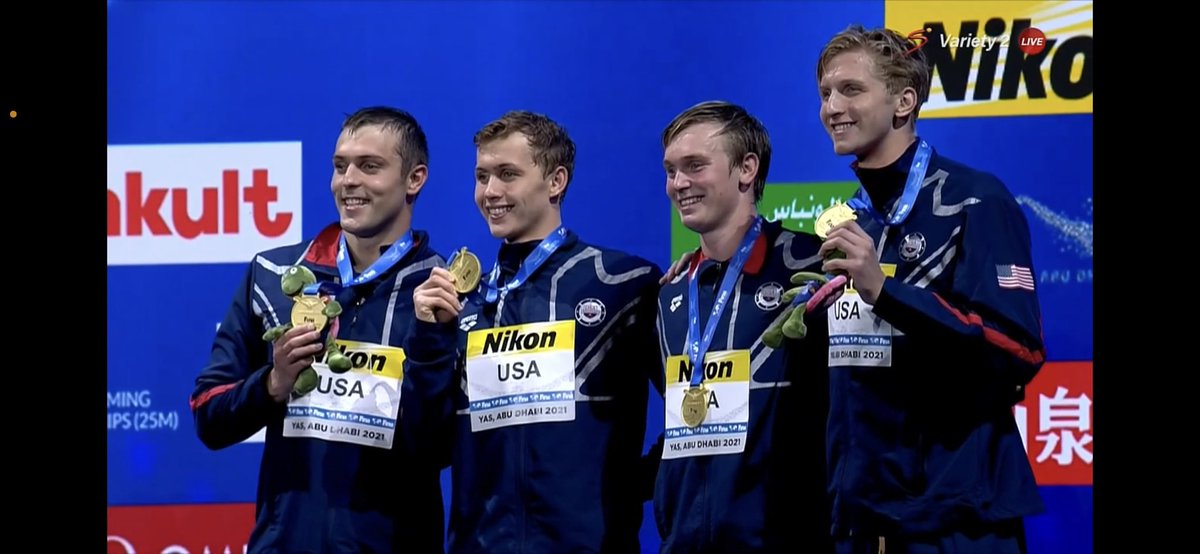 ASUSwimDive's tweet image. #ProDevil Ryan Held finishes the night with a Gold Medal and American Record in the 4x200 for Team USA!