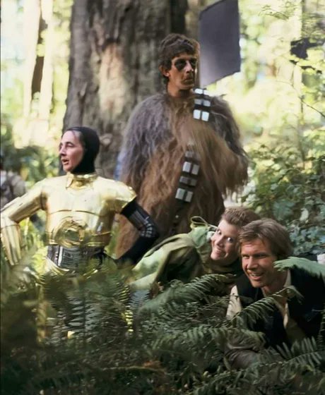 Anthony Daniels, Peter Mayhew, Carrie Fisher and Harrison Ford 