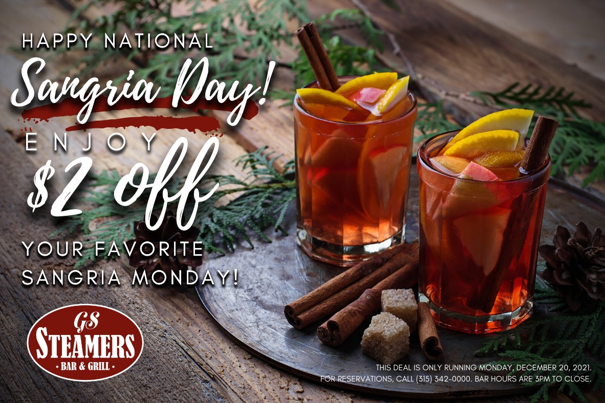 SteamersGs's tweet photo. You've shopped for everyone else so it's time to treat yourself!  Something Every Night Monday - Thursday this week!

Sangria
Prime &amp; Wine 
Date Night 
Thirsty Thursday https://t.co/1EgJY1ktUm