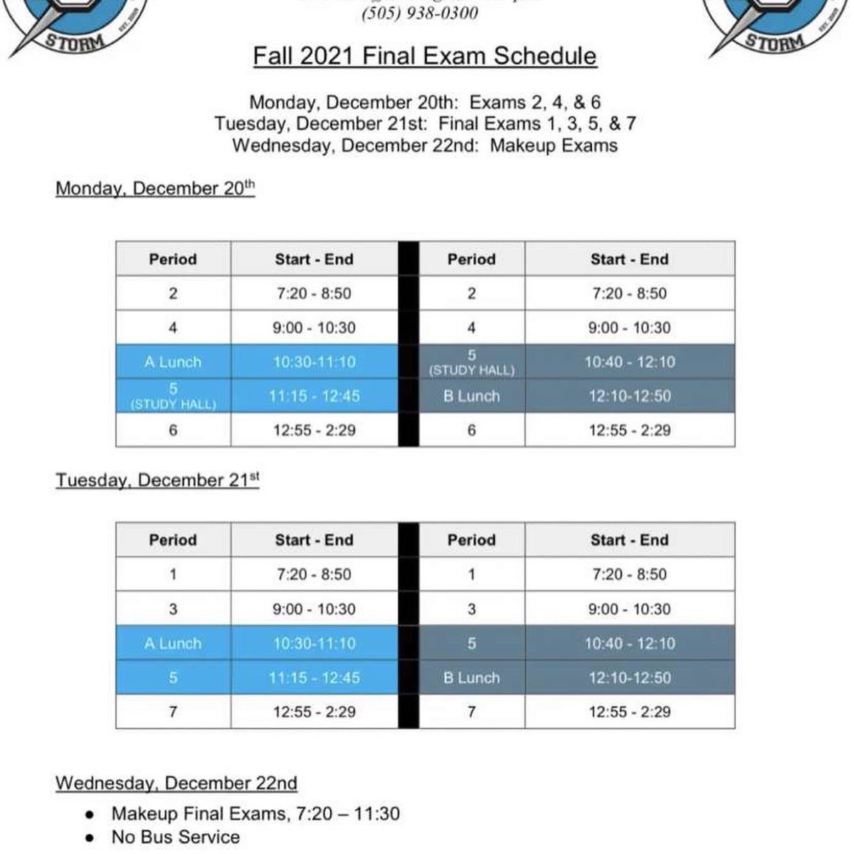 Here’s some information for finals this week Storm Fam!! Study hard!! You got this!!⚡️💙