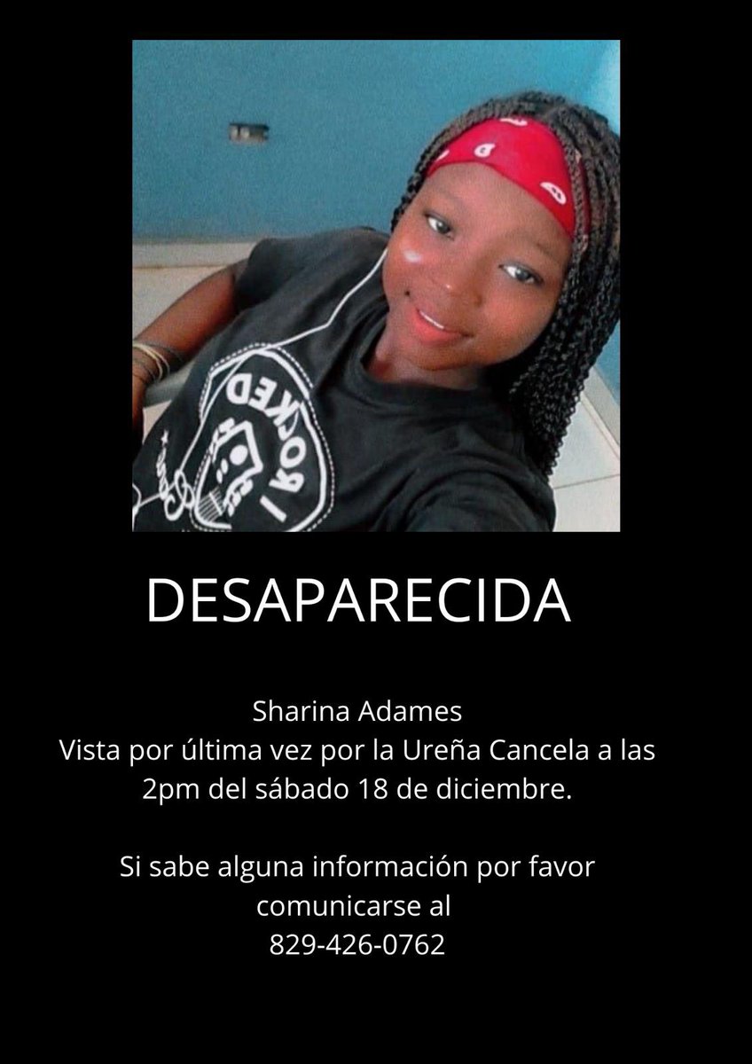 YannerysPaulino's tweet photo. Favor ayudarnos a difundir 🙏🏻@DesaparecidosR  @chanelsocial @RhodesEspinal @KatherineCocco @MoisesBal @RixieUribe @AliciaOrtegah @nuriapiera @SIN24Horas @DiarioLibre @elnuevodiariord 

Sharina Adames, 15 años, vista por última vez en La Ureña, SDE.  Lleva un vestido rojo. https://t.co/7NSQMlNQzC