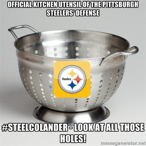 UnrealAllan's tweet photo. Itโs @steelers football time, and given that weโre facing a top RB in Derrick Henry, Iโm going to get the #SteelColander meme out of the way now. ๐คจ
That said, Iโll still toss out a #SteelersNation #DailySmile. https://t.co/WCa9fVfEgn