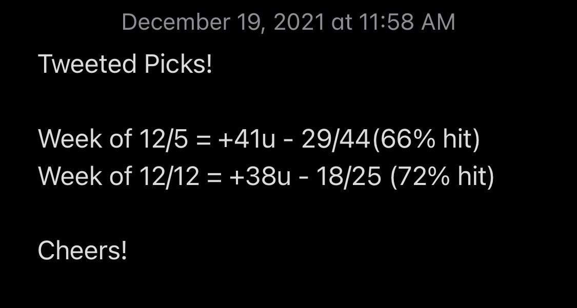 SamPreviewz's tweet image. After 2 weeks of tracking every pick I’ve tweeted since 12/5, here’s my unit profits if you were to have tailed and my W/L percentage. Will update this thread as time goes on!