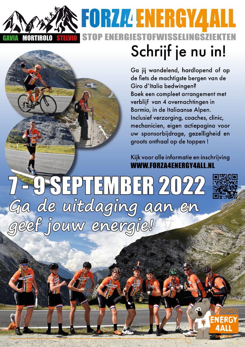 <a href="/Forza4Energy/">Forza4Energy4All</a> 2022. Ga de uitdaging aan! Wandel, hardloop of fiets de Gavia,  Stelvio en Mortirolo in de Italiaanse Alpen. TOP hotel, groots onthaal op de bergen en begeleiding gedurende de voorbereiding van persoonlijke actiepagina tot coaching. forza4energy4all.nl