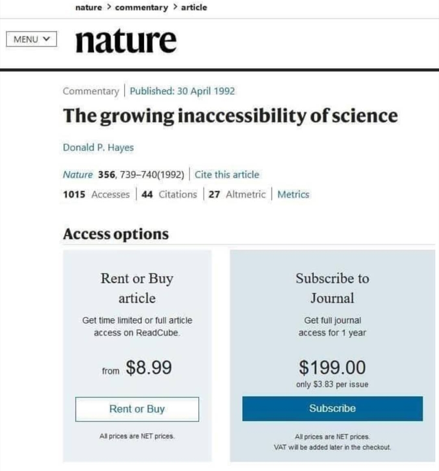 kennedytcooper's tweet photo. Only 8.99 to read about

*checks notes*

"The growing inaccessibility of science" https://t.co/GBLyaFnHwT