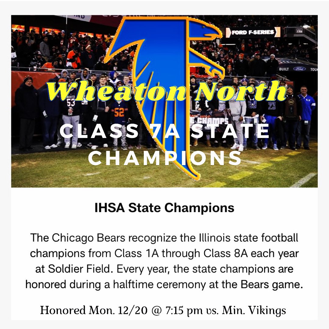 CoachBellini's tweet image. Make sure to tune into the Bears game tomorrow! The 2021 State Champions Wheaton North Falcons will be honored at halftime! #BeTheLink⛓️ #Swarm🐝 #Dominate⚡ #PoundTheRock🪨