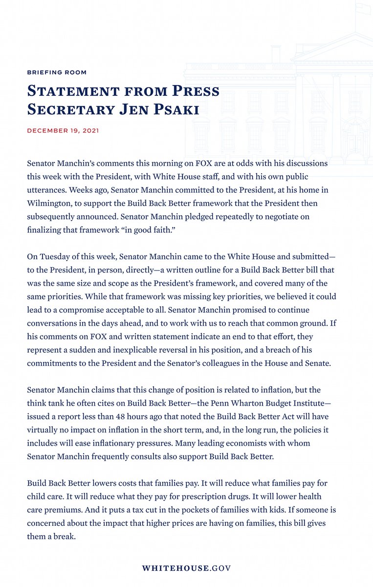 WhiteHouse46's tweet photo. .@PressSec on today’s Build Back Better news: https://t.co/duwKeDePPU