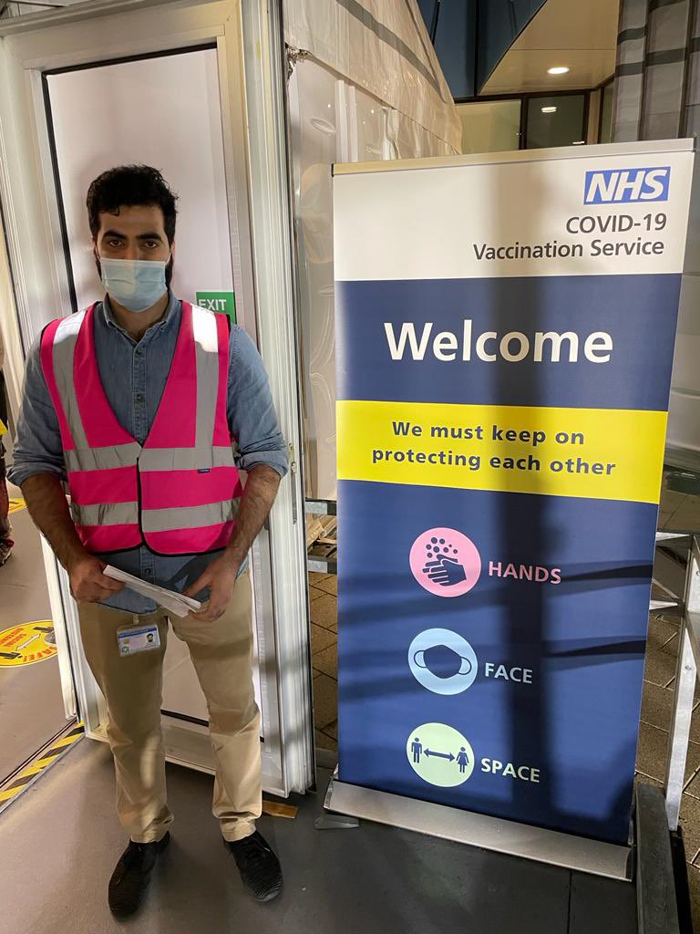 This is Navid. He came to the UK as a refugee, qualified in medicine, and is now a research fellow at Royal Papworth. He is on a top programme in London and still came up on both Saturday and Sunday to help run our vaccination centre this weekend. Thank you Navid 🙌🏽