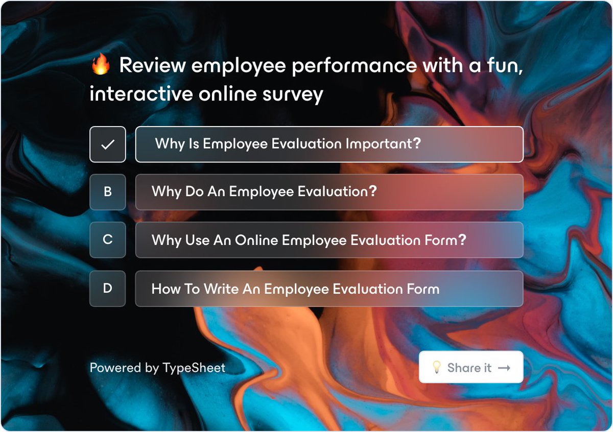 TypeSheet_'s tweet image. 🧵 1/4 - Review employee performance with a fun, interactive online survey

🤔 1. WHY IS EMPLOYEE EVALUATION IMPORTANT?
facebook.com/groups/typeshe…