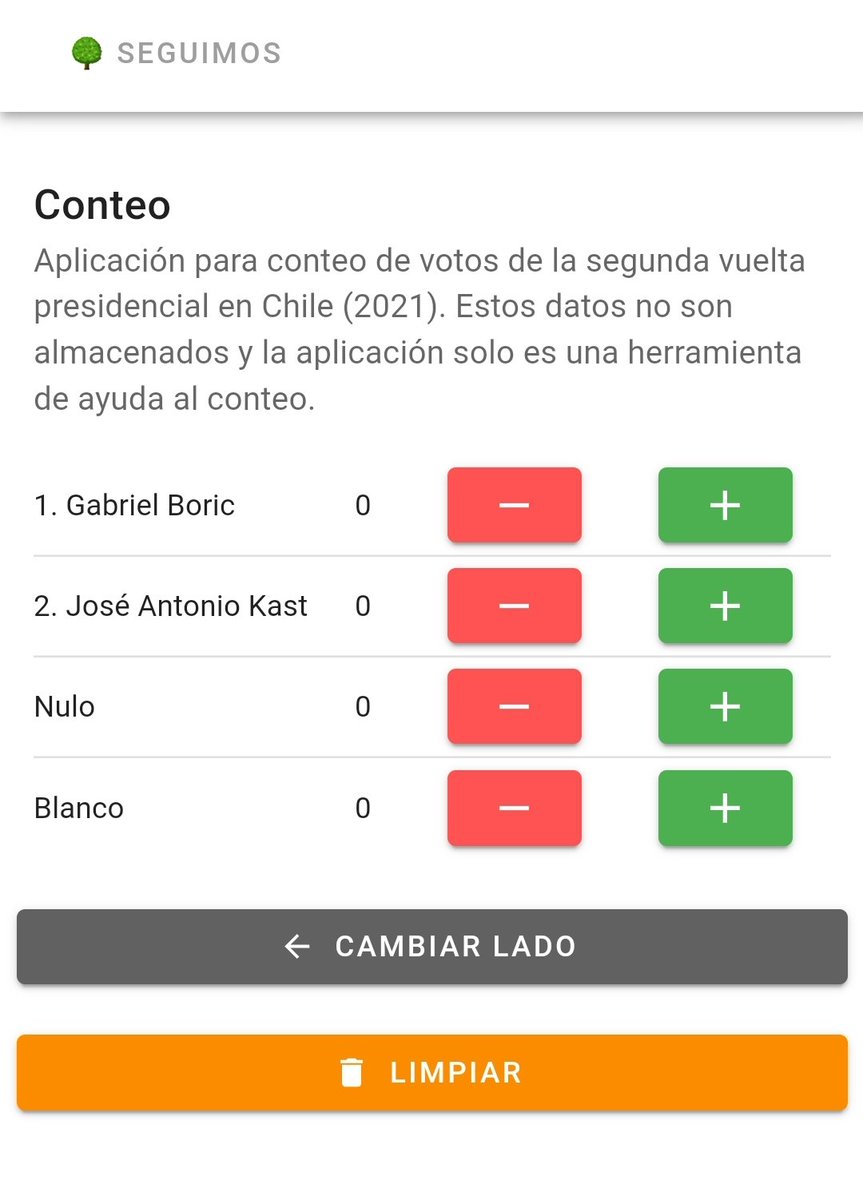 Desde conteo.seguimos.cl te ayudamos en el conteo de votos siempre luchando para que ¡¡la esperanza le gane al miedo!! Solo sigue las instrucciones de la herramienta ☝🏼🌳

#Seguimos #Elecciones2021CL