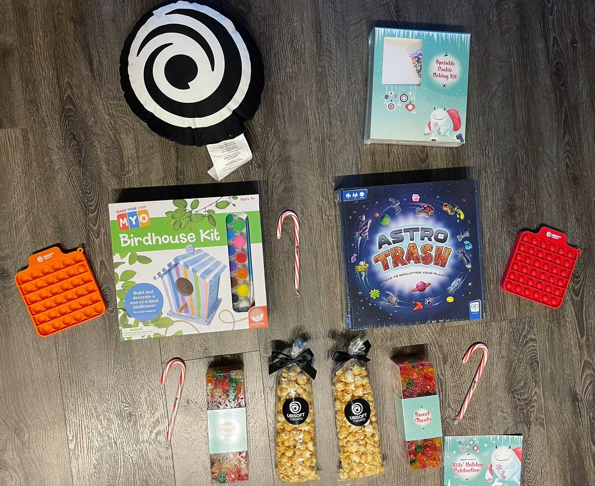 amront's tweet image. Thanks @UbisoftToronto for the holiday package and treats for the kids! #lifeatubisoft I love the pillow!