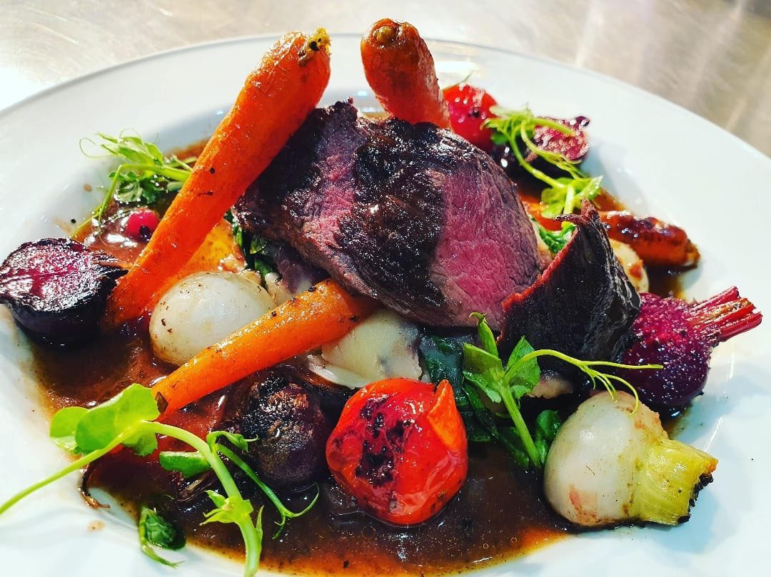 Love my job when I get to plate some amazing local produce venison with Spinach mash, baby roasted vegetables slow cooked tomatoes with port reduction  <a href="/ClarkesButchery/">Clarkes Butchery</a> <a href="/NurturedInNflk/">NurturedInNorfolk</a> <a href="/BanninghamCrown/">Banningham Crown</a> #venison #babyvegetables