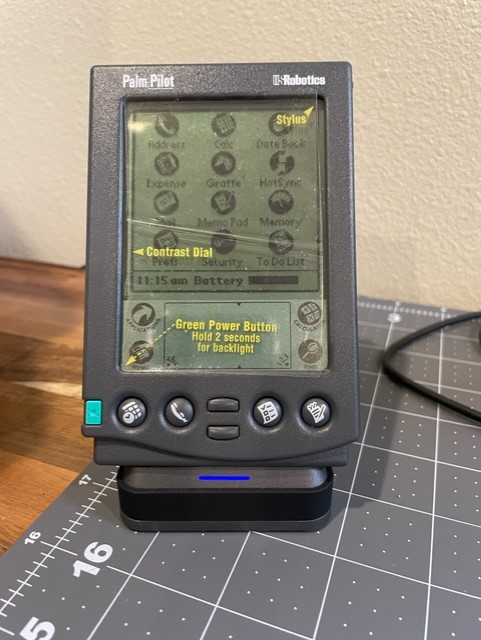 LeapToTech's tweet photo. cleaning out more of the home museum, I found this gem, just needed a couple of AAA batteries, which I of course installed wrong first time around.  Where were you when...  #palmpilot #techmuseum https://t.co/S9DNZegcl6