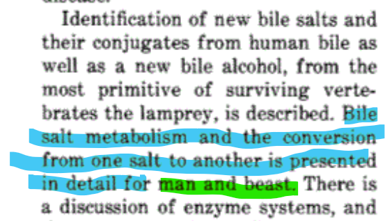 BiswapriyaMisra's tweet photo. A @JAMA_current 1970 paper reads:
"Bile salt metabolism and the ....is presented in detail for man and beast"
21st century #Reviewer2 would #deskreject https://t.co/u1kwTCY4wb