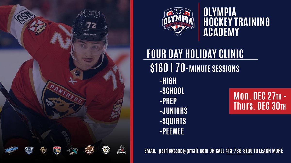 olympiaice's tweet photo. The Olympia Hockey Training Academy Holiday clinic is back!

For more info- 
email patricktabb@gmail.com, or 
call (413) 736-8100 https://t.co/ejZXmCkt34